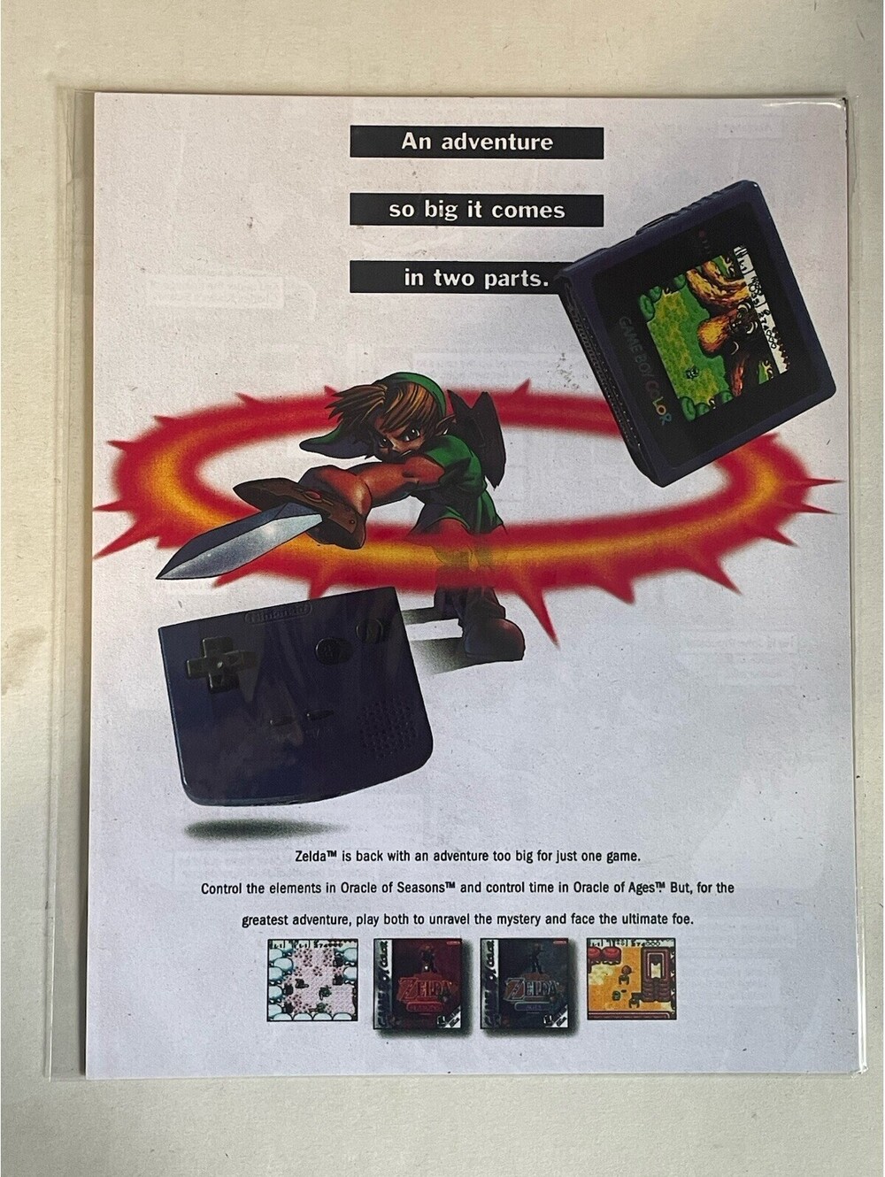 Zelda Oracle Of Seasons Ages Game Boy Nintendo 8.5x11 Paper Reprint Ad Sign GBC